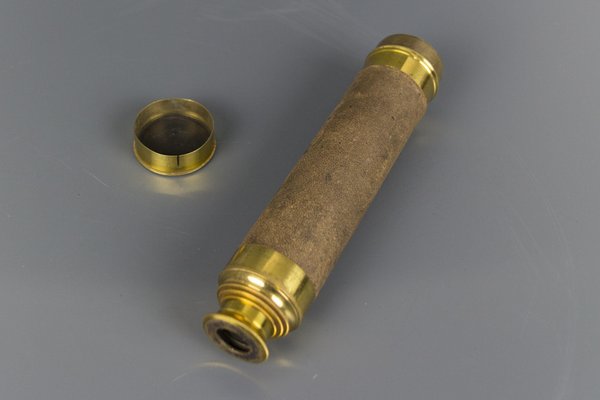 French Brass and Leather Three Draw Telescope, Late 19th Century-KEG-1086487