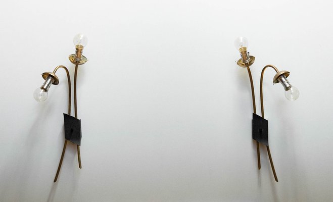 French Brass and Opal Wall Lights by Maison Lunel, 1950s, Set of 2-JE-1718397