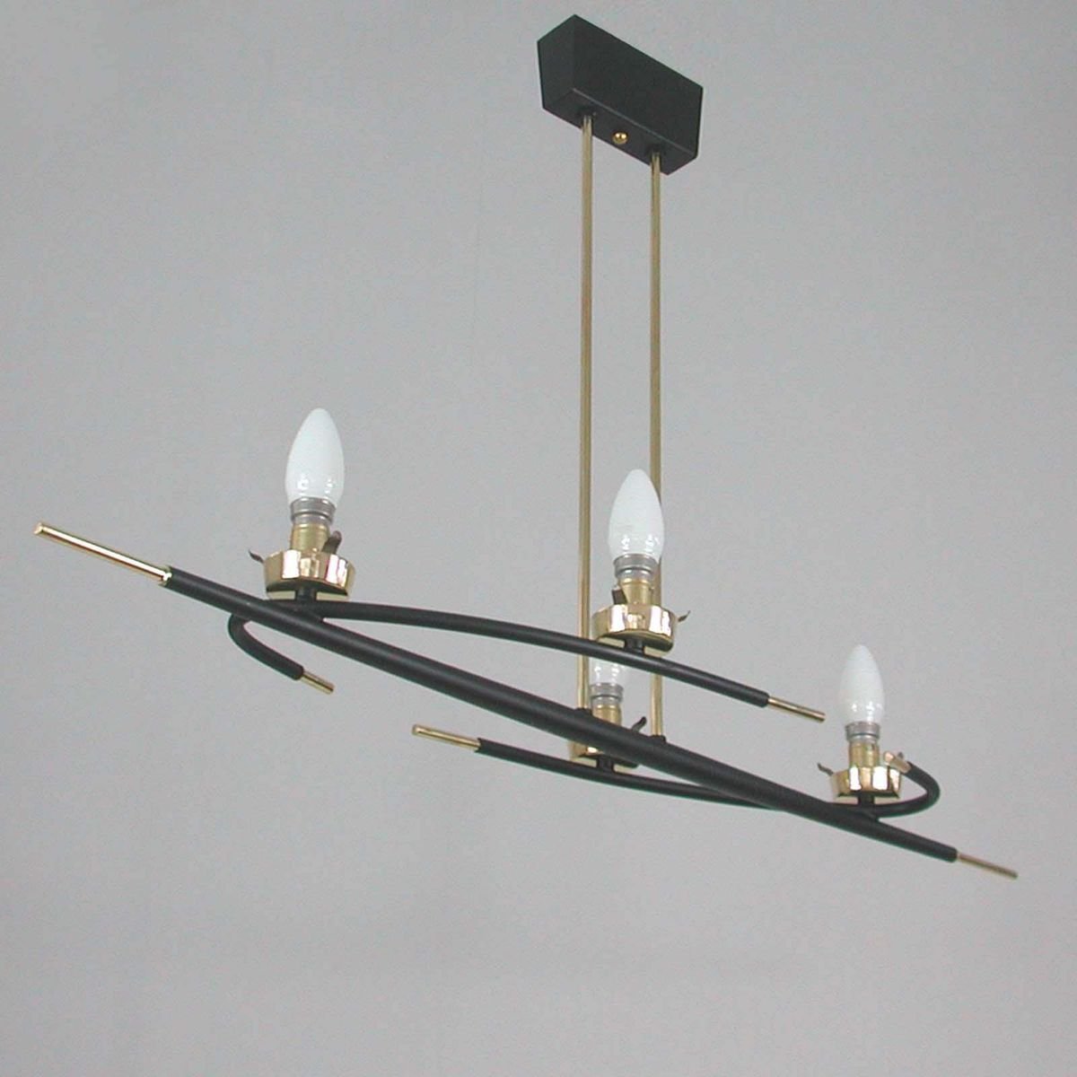 French Brass and Opaline Glass Chandelier from Maison Arlus, 1960s