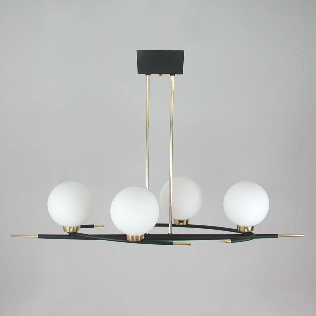 French Brass and Opaline Glass Chandelier from Maison Arlus, 1960s