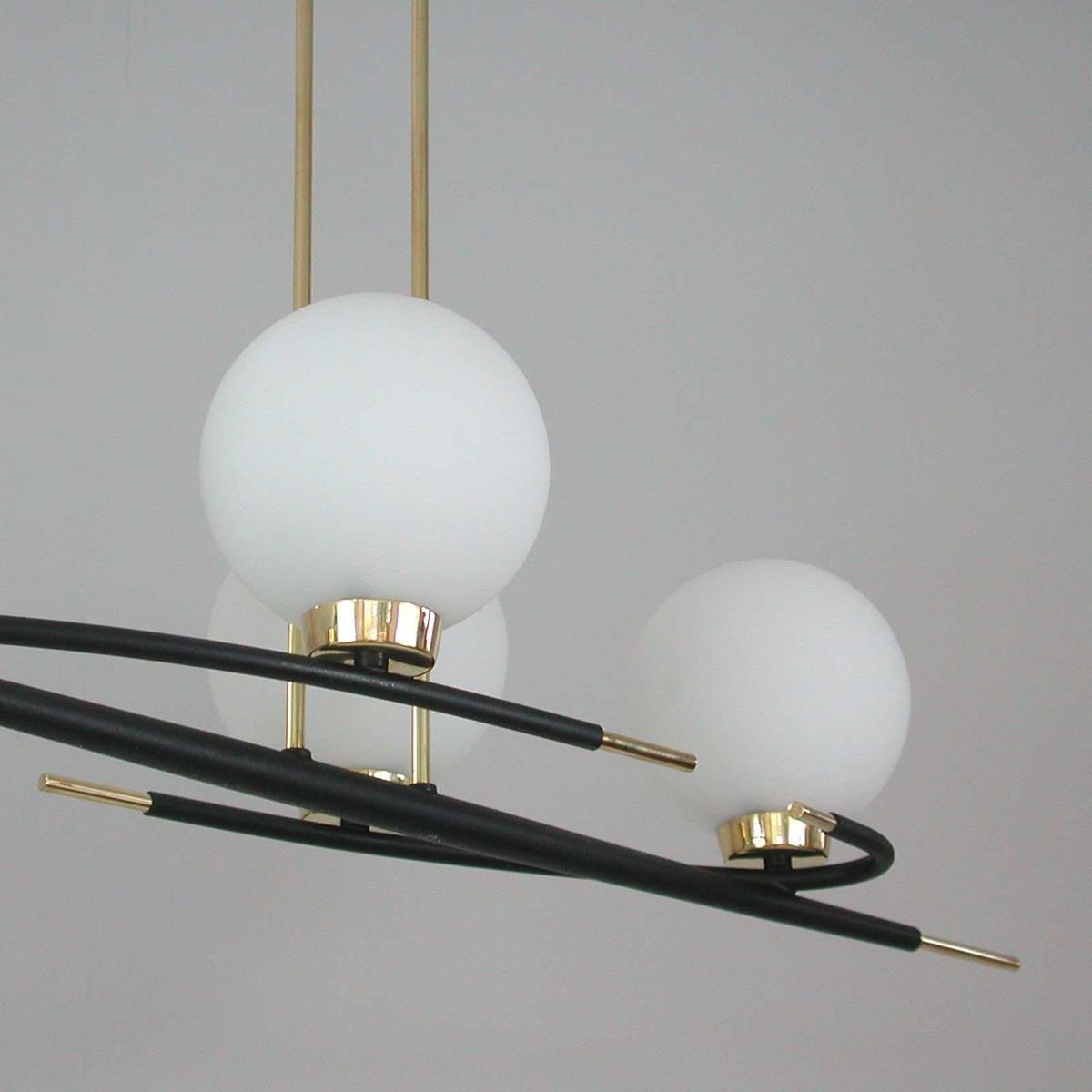 French Brass and Opaline Glass Chandelier from Maison Arlus, 1960s