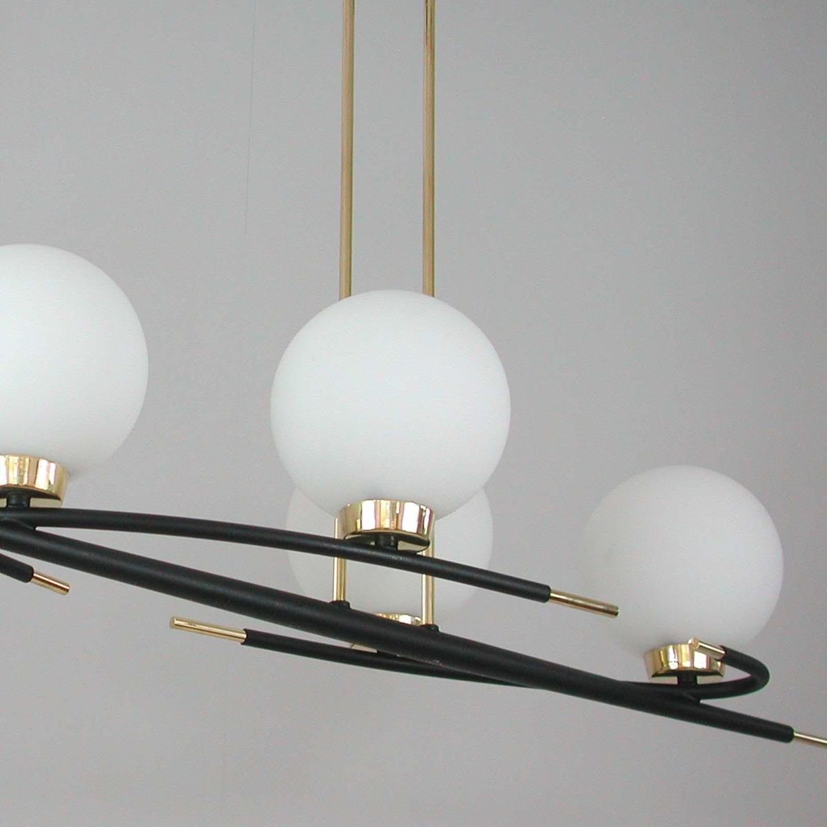 French Brass and Opaline Glass Chandelier from Maison Arlus, 1960s