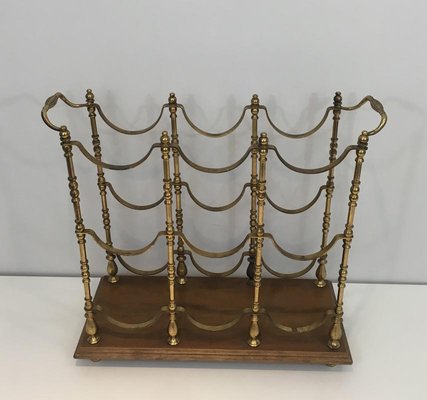 French Brass and Wood Bottles Holder, 1960-BA-658254