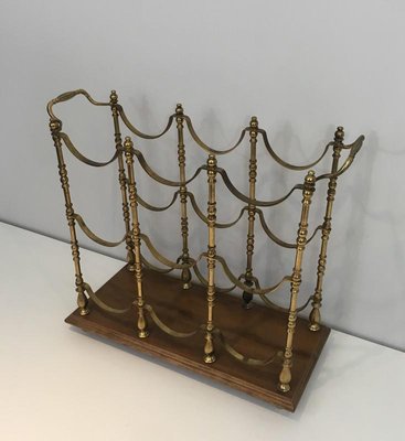 French Brass and Wood Bottles Holder, 1960-BA-658254