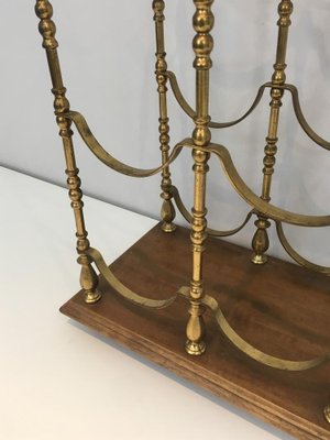 French Brass and Wood Bottles Holder, 1960-BA-658254