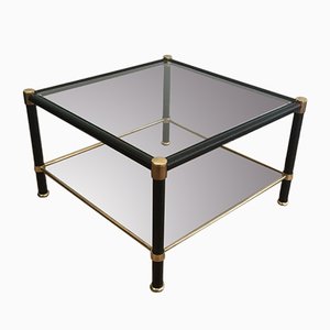 French Brass & Black Lacquered Square Side Tables in the Style of Jacques Adnet, 1970s, Set of 2-BA-658666