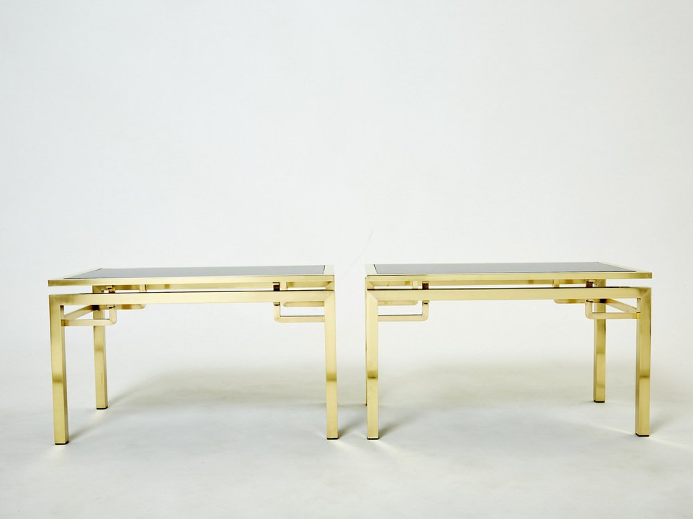 French Brass End Tables by Guy Lefevre for Maison Jansen, 1970s, Set of 2