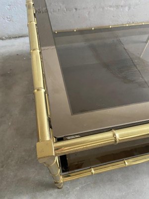 French Brass, Faux Bamboo & Smoked Glass Coffee Table, 1960s-DHH-585020