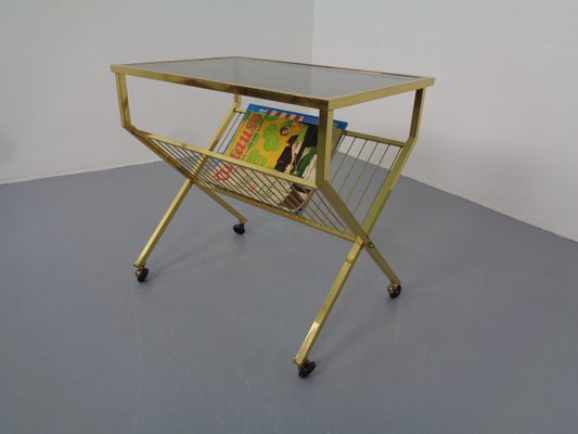 French Brass & Glass Cart with Magazine Rack, 1960s-RDW-1027413