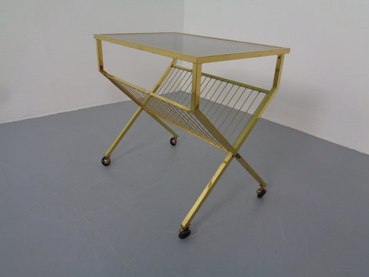 French Brass & Glass Cart with Magazine Rack, 1960s-RDW-1027413