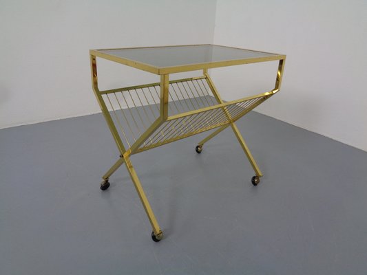 French Brass & Glass Cart with Magazine Rack, 1960s-RDW-1027413