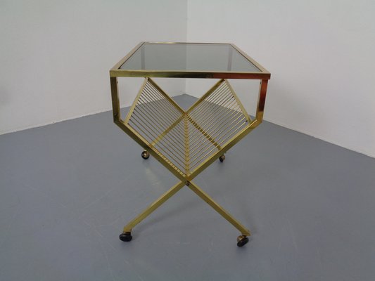 French Brass & Glass Cart with Magazine Rack, 1960s-RDW-1027413