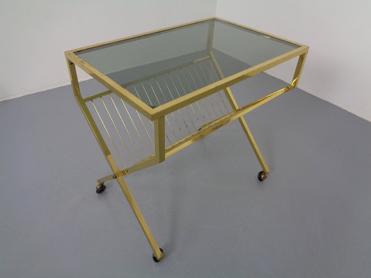 French Brass & Glass Cart with Magazine Rack, 1960s-RDW-1027413