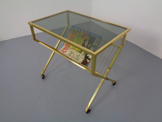 French Brass & Glass Cart with Magazine Rack, 1960s-RDW-1027413