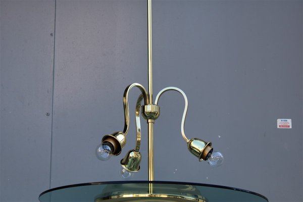 French Brass & Glass Ceiling Lamp by Jean Perzel, 1940s-EH-883149