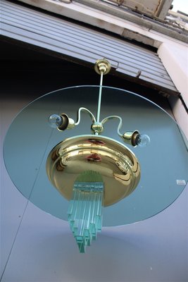 French Brass & Glass Ceiling Lamp by Jean Perzel, 1940s-EH-883149