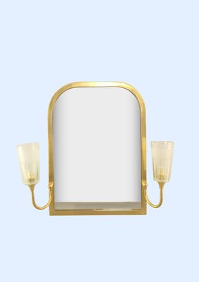 French Brass Mirror with Lighting, 1950s-KDB-2041952