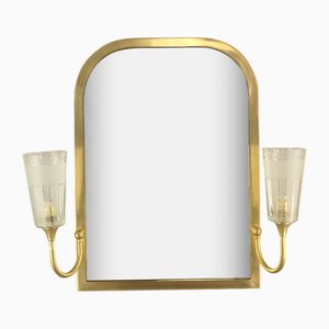 French Brass Mirror with Lighting, 1950s-KDB-2041952