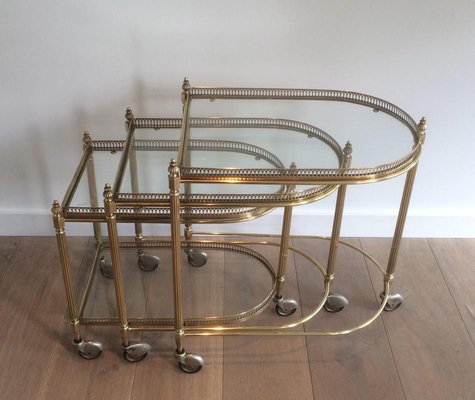 French Brass Nesting Drinks Trolleys with Removable Trays by Maison Bagués, 1940s, Set of 3-BA-714903