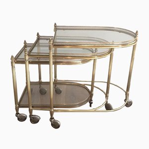 French Brass Nesting Drinks Trolleys with Removable Trays by Maison Bagués, 1940s, Set of 3-BA-714903