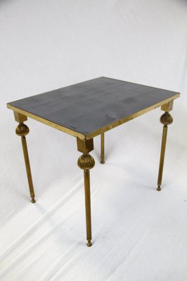 French Brass Nesting Tables with Mirrored Tops, 1950s, Set of 3-BHG-1048618