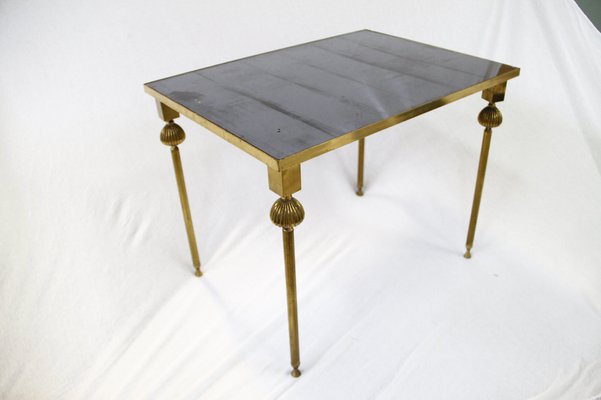 French Brass Nesting Tables with Mirrored Tops, 1950s, Set of 3-BHG-1048618