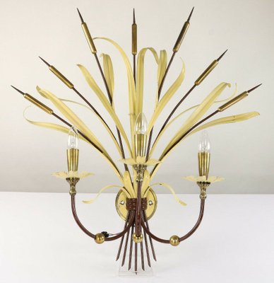 French Brass & Steel Bulrush Wall Sconce from Maison Baguès, 1950s-FUP-902368