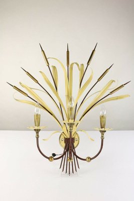 French Brass & Steel Bulrush Wall Sconce from Maison Baguès, 1950s-FUP-902368