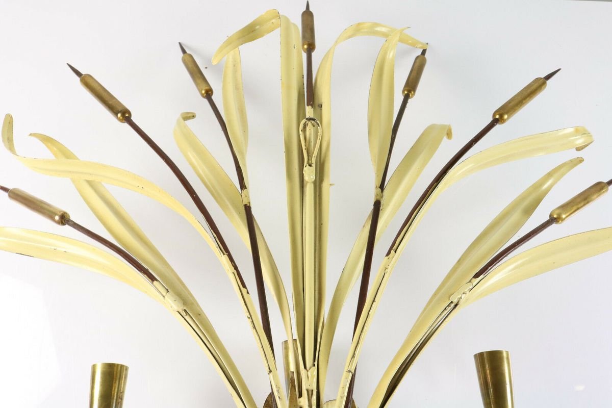 French Brass & Steel Bulrush Wall Sconce from Maison Baguès, 1950s