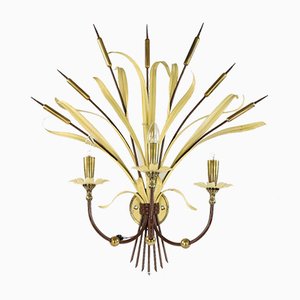 French Brass & Steel Bulrush Wall Sconce from Maison Baguès, 1950s-FUP-902368