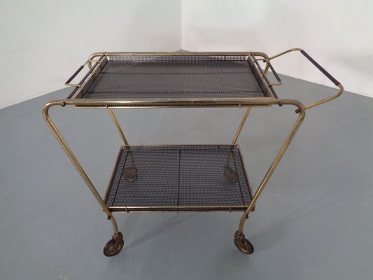 French Brass Tea Cart Attributed to Mathieu Matégot, 1950s-RDW-753333