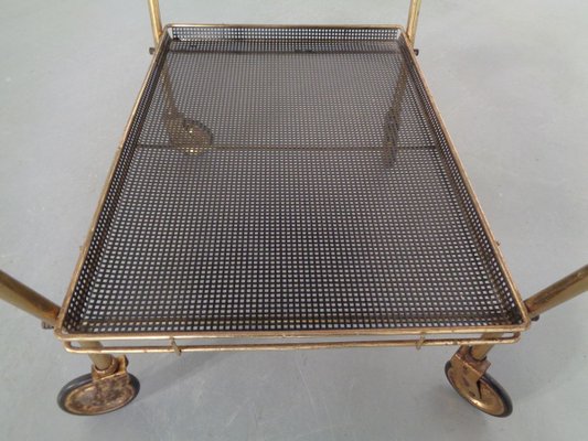 French Brass Tea Cart Attributed to Mathieu Matégot, 1950s-RDW-753333