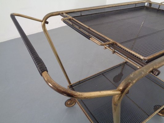 French Brass Tea Cart Attributed to Mathieu Matégot, 1950s-RDW-753333