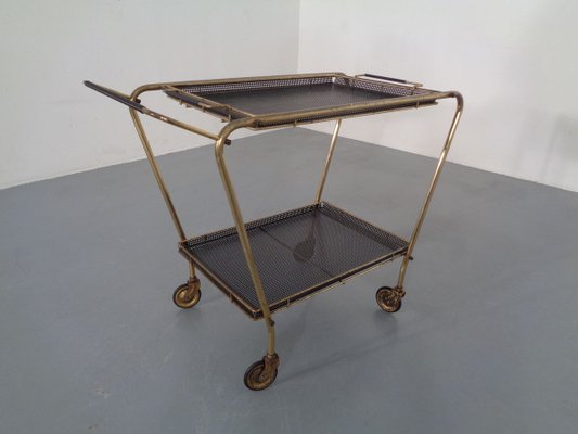 French Brass Tea Cart Attributed to Mathieu Matégot, 1950s-RDW-753333