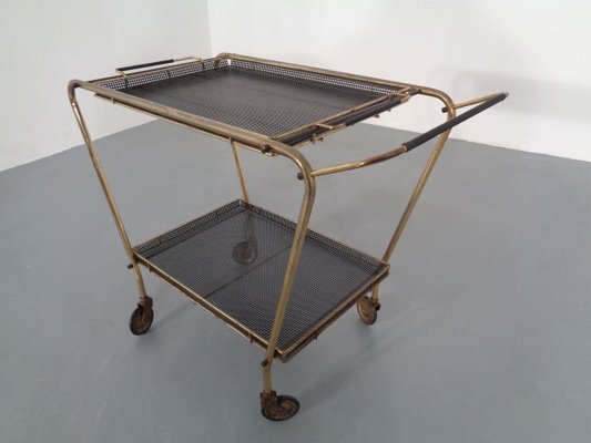 French Brass Tea Cart Attributed to Mathieu Matégot, 1950s-RDW-753333