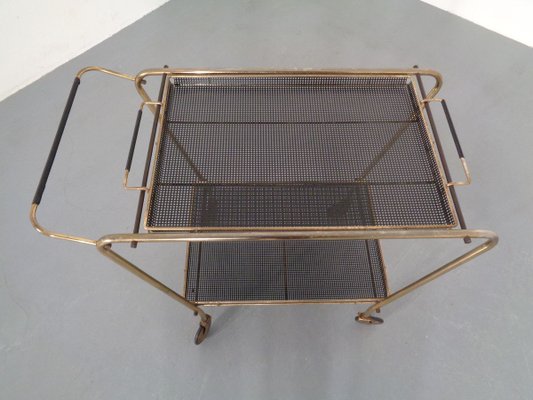 French Brass Tea Cart Attributed to Mathieu Matégot, 1950s-RDW-753333