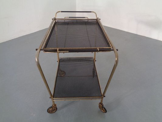 French Brass Tea Cart Attributed to Mathieu Matégot, 1950s-RDW-753333