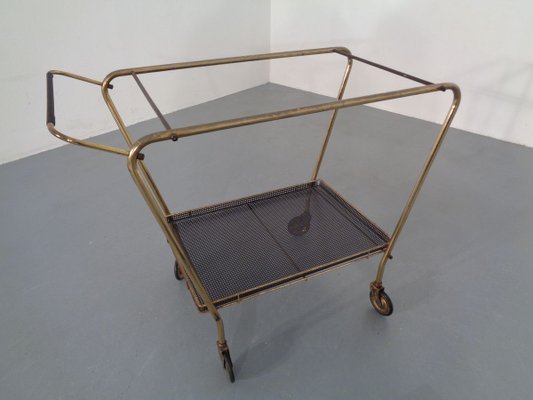 French Brass Tea Cart Attributed to Mathieu Matégot, 1950s-RDW-753333