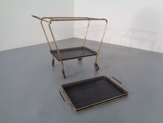 French Brass Tea Cart Attributed to Mathieu Matégot, 1950s-RDW-753333