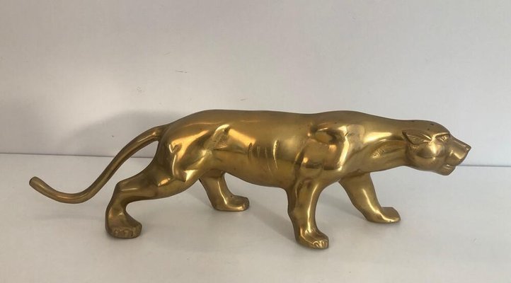 French Brass Tiger Sculpture, 1970s-BA-922417