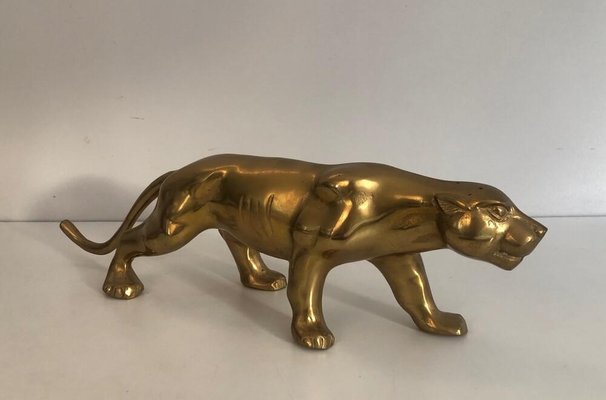 French Brass Tiger Sculpture, 1970s-BA-922417