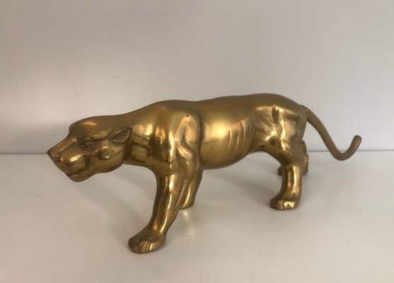 French Brass Tiger Sculpture, 1970s-BA-922417