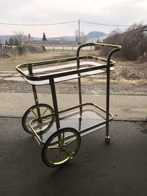 French Brass Two-Tier Bar Cart, 1960s-OXJ-890633