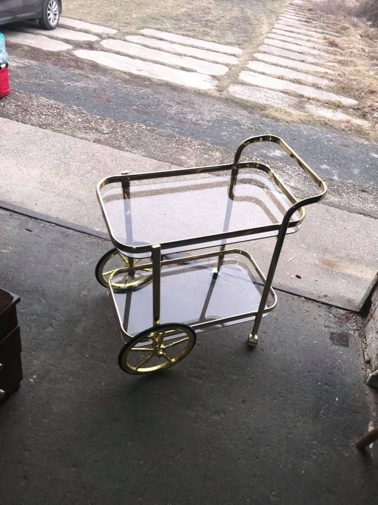 French Brass Two-Tier Bar Cart, 1960s