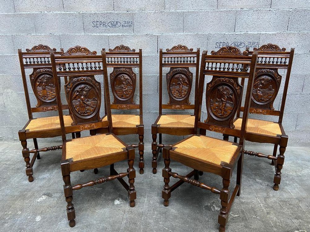 French Brittany Dinning Chairs, 1950, Set of 6