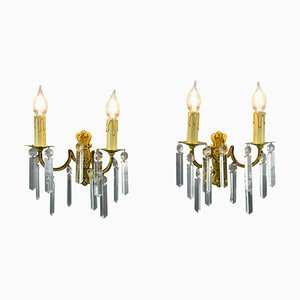 French Bronze and Crystal Twin Arm Wall Sconces, Set of 2-KEG-1086595