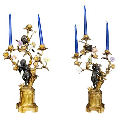 French Bronze and Gilt Bronze Candelabras, 1870s, Set of 2-MBH-1698458