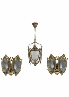 French Bronze and Glass Sconces, 1920s, Set of 3-NOU-715129