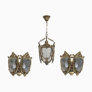 French Bronze and Glass Sconces, 1920s, Set of 3-NOU-715129