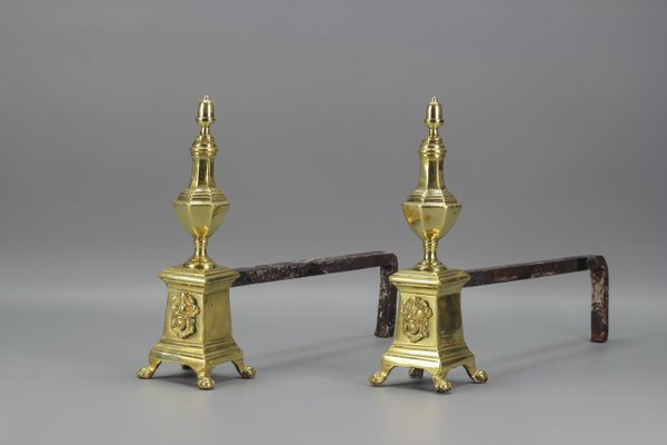 French Bronze and Iron Firedogs, Early 20th Century, Set of 2-KEG-1145647